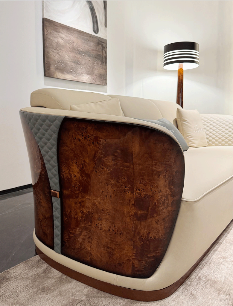 BD-01 Champagne Leather Sculptural Sofa