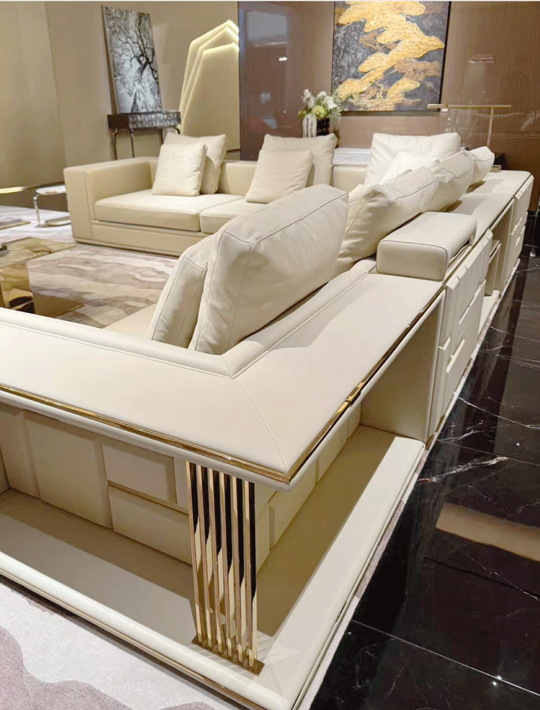 V01 Beige Leather Modular Sectional