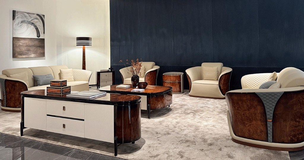 BD-01 Champagne Leather Sculptural Sofa