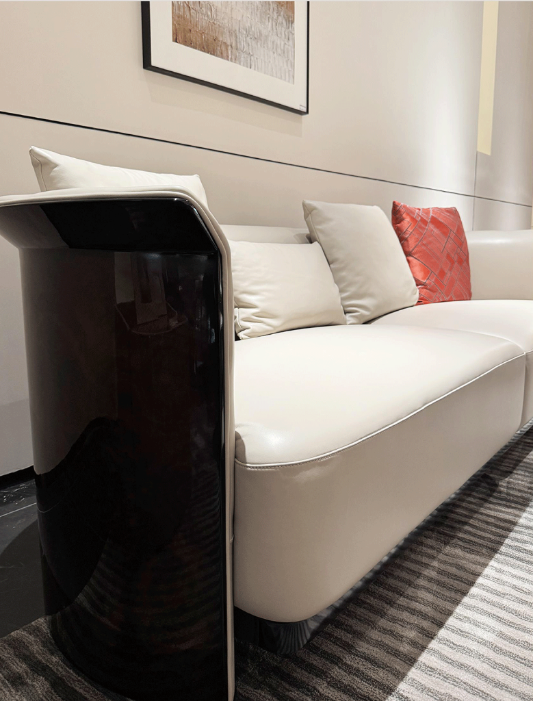 BD-02 Ivory Leather Lattice Sofa