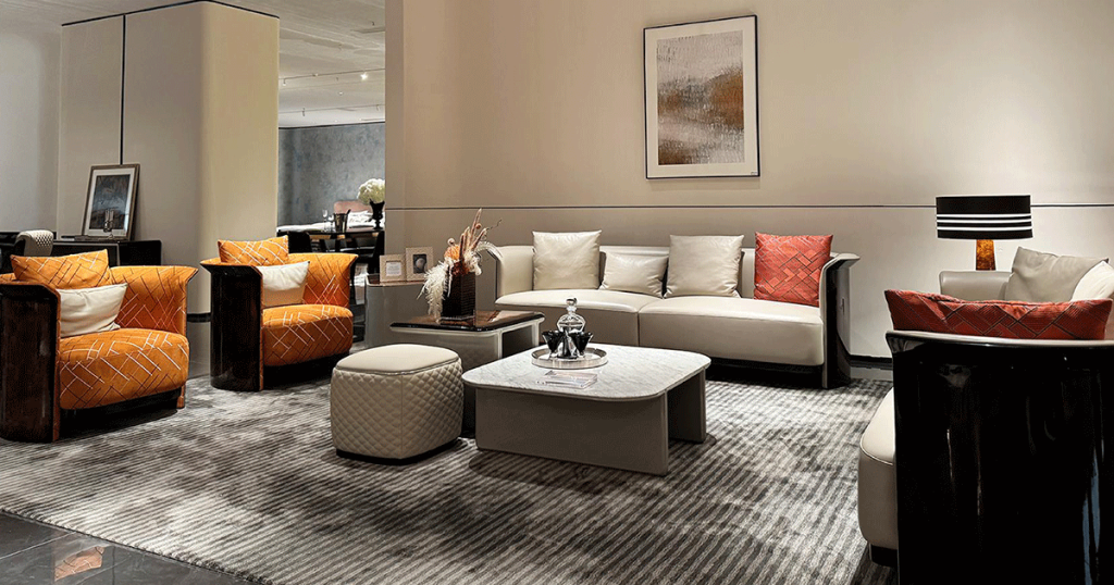 BD-02 Ivory Leather Lattice Sofa