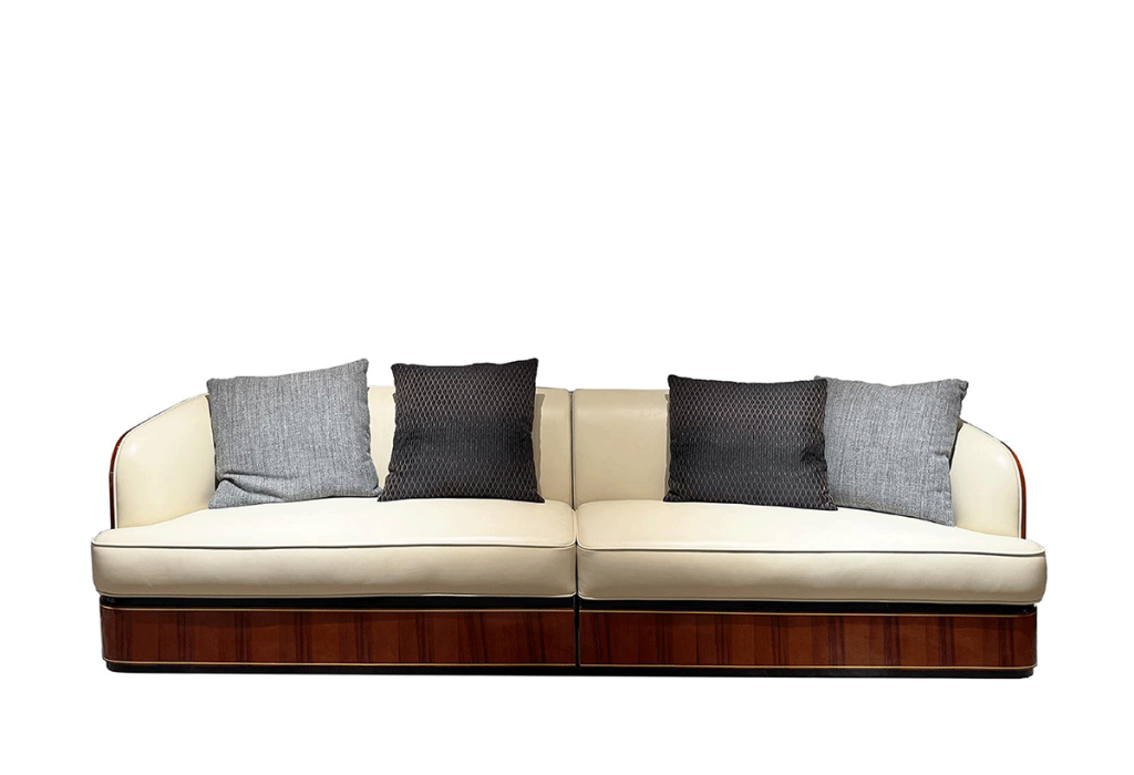 BD-03 Art Deco Leather & Macassar Sofa