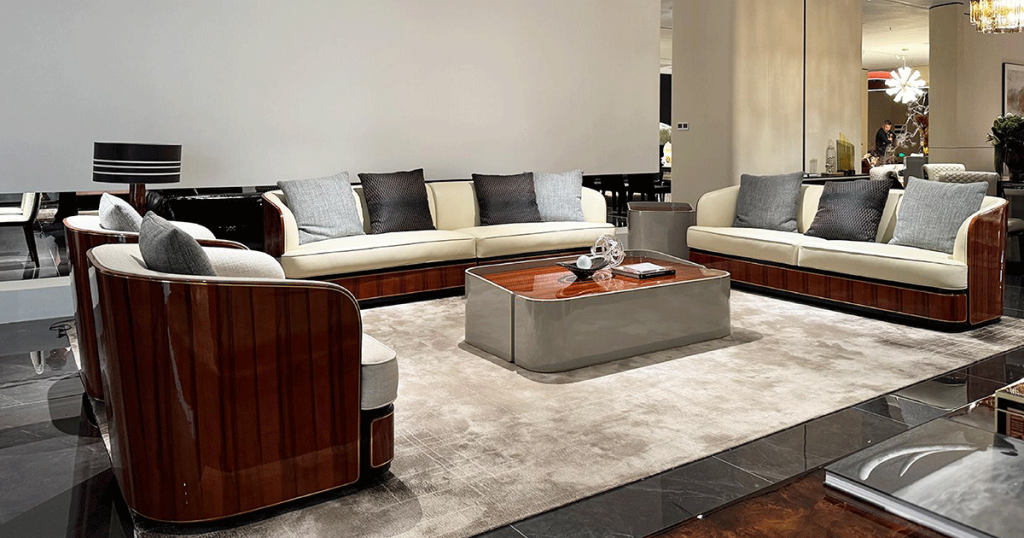 BD-03 Art Deco Leather & Macassar Sofa