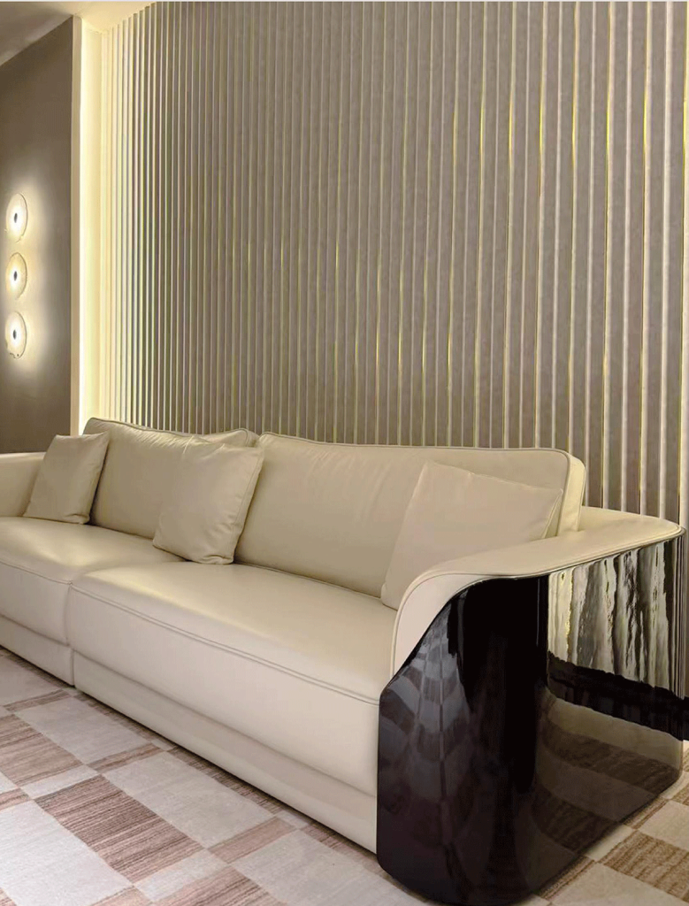 V04 Ivory Leather Studded Sofa
