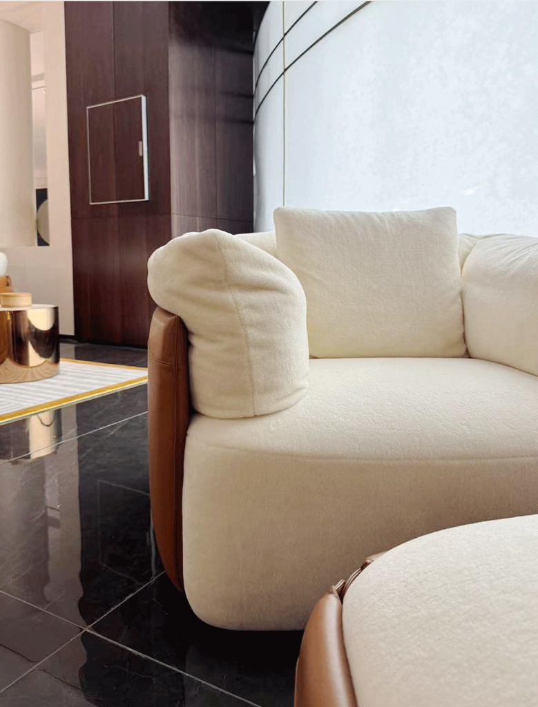FD10-5 Velvet-Bouclé & Leather Lounge Chair and Ottoman