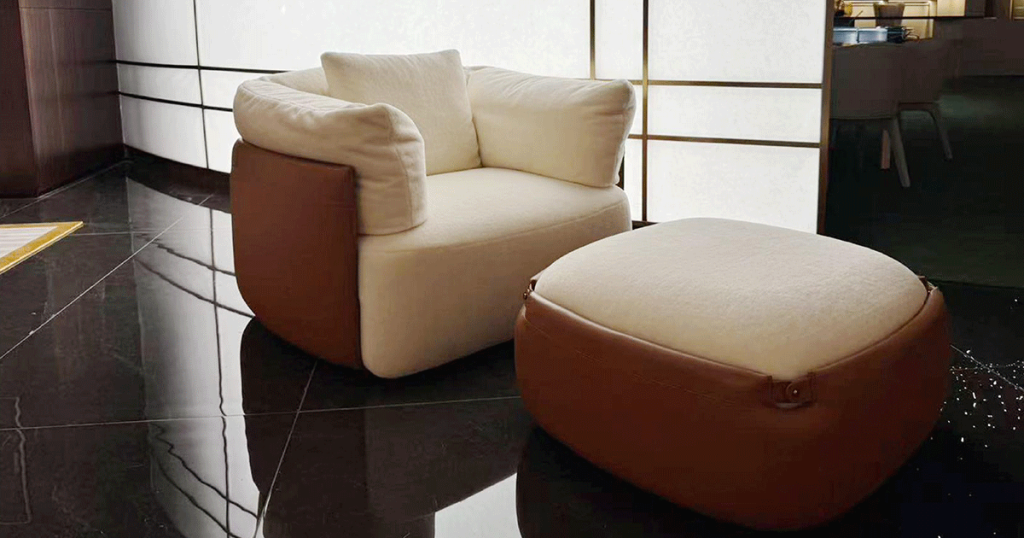 FD10-5 Velvet-Bouclé & Leather Lounge Chair and Ottoman