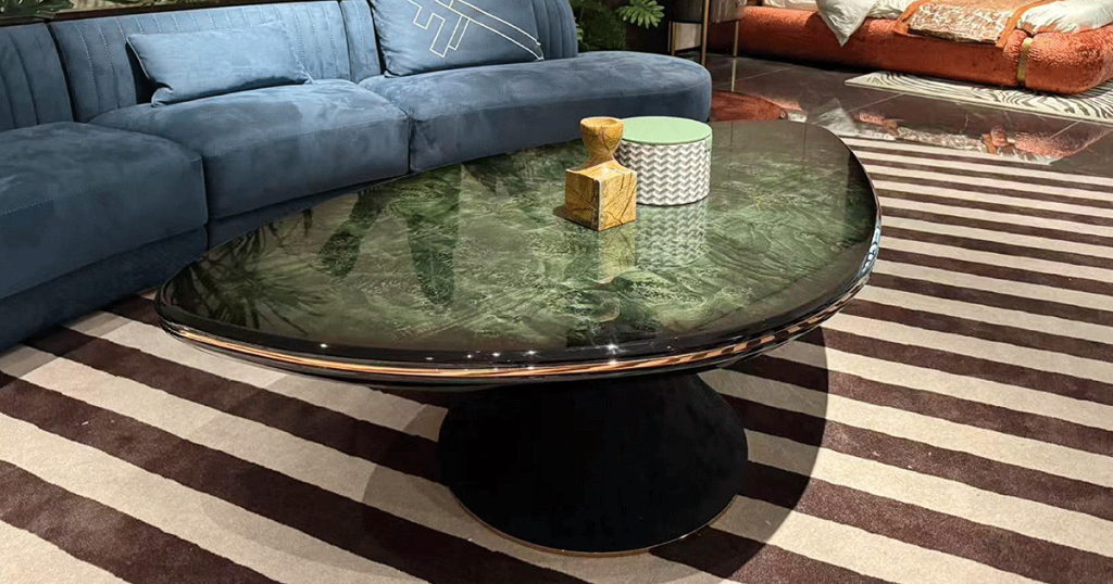 FD10-6 High-Gloss Black Lacquer Coffee Table with Copper Trim
