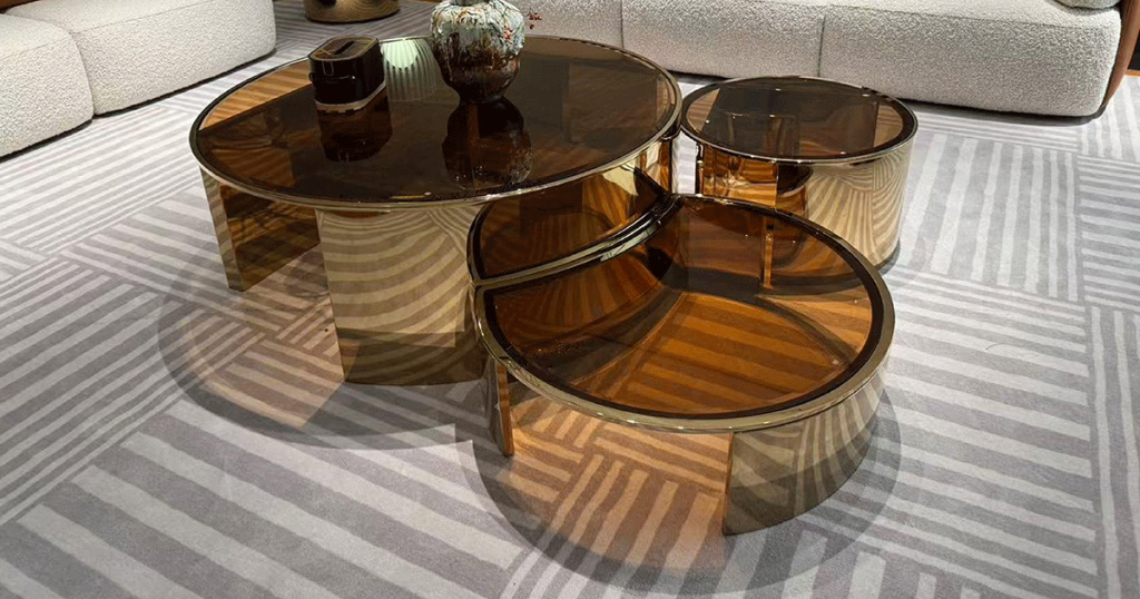 FD10-7 Smoked Amber Glass Three-Piece Nesting Coffee Table Set