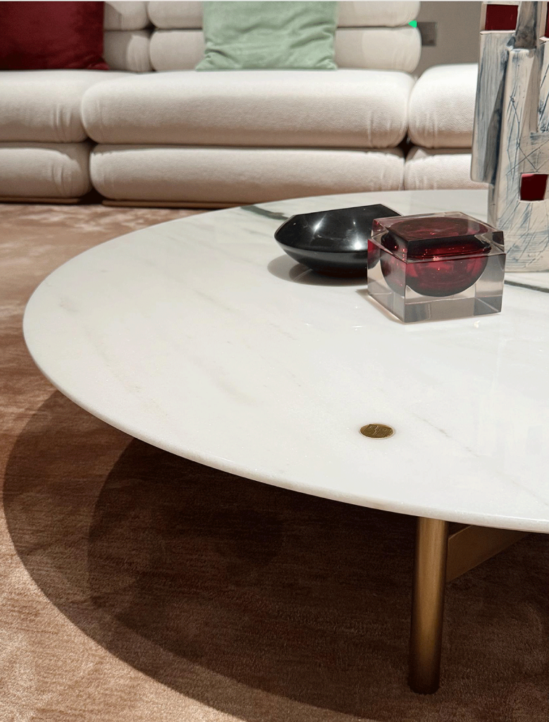 FD10-8 Round Marble Coffee Table with Brushed Gold Base
