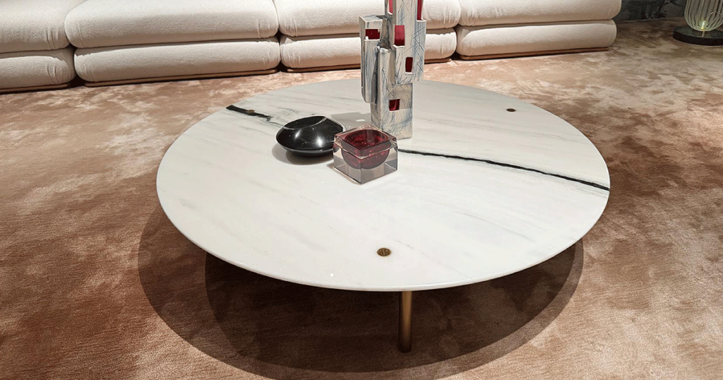 FD10-8 Round Marble Coffee Table with Brushed Gold Base