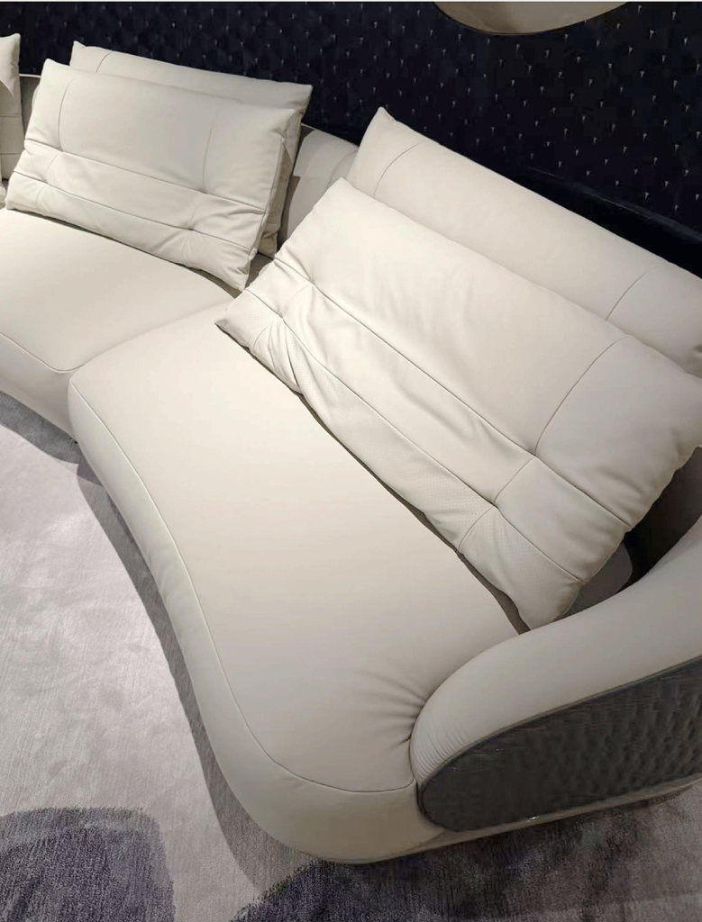 V09 Cream Leather Chaise Sectional