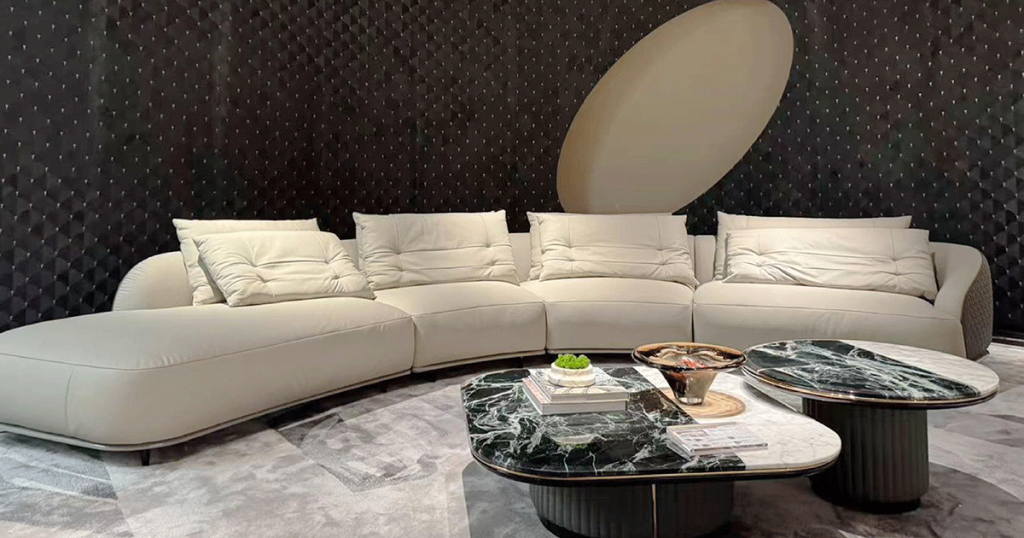 V09 Cream Leather Chaise Sectional