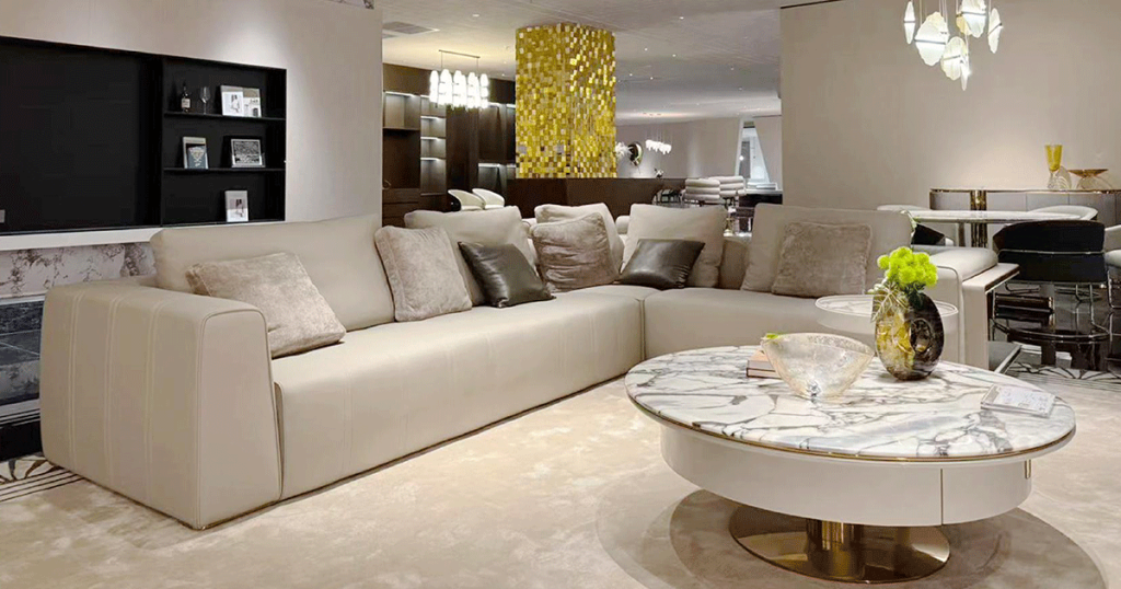 V11 Cream Leather Shelving Sectional