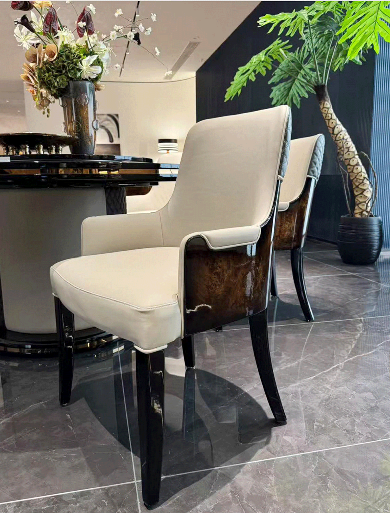 BD-12 Taupe Leather & Burl Armchair