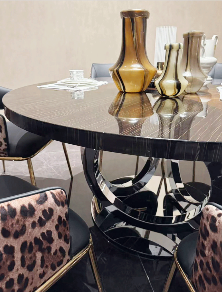 FD10-12 Sunburst Walnut Round Dining Table