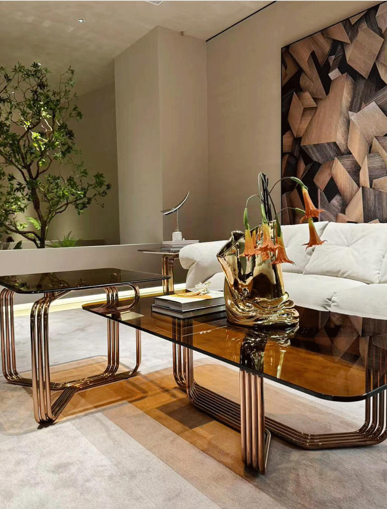 V14 Bronze Metal & Smoked Glass Table