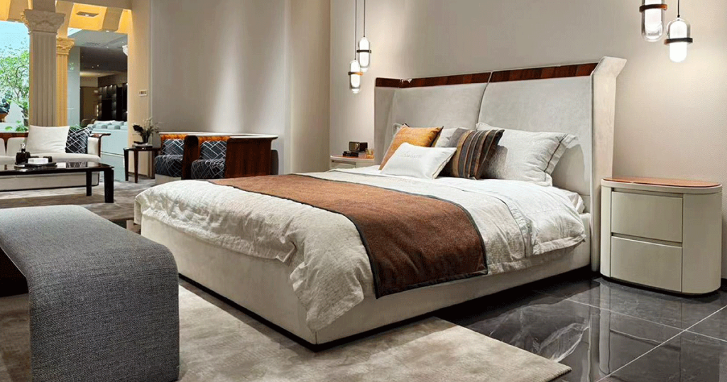BD-14 Cream Leather Winged Bed