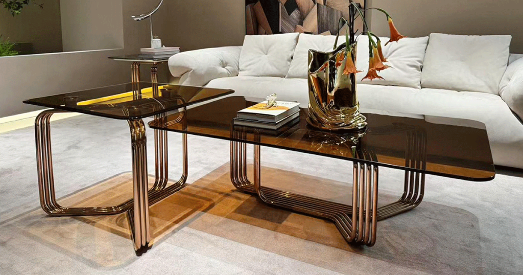 V14 Bronze Metal & Smoked Glass Table