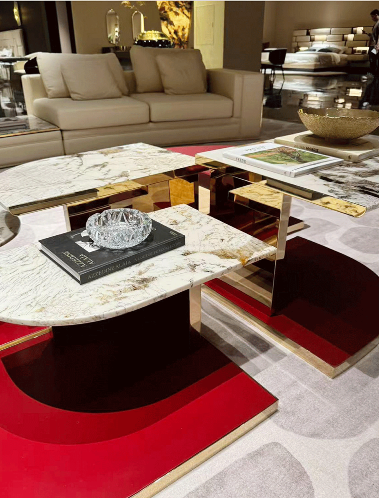 V19 Marble & Velvet Tiered Coffee Table