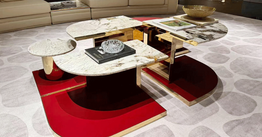 V19 Marble & Velvet Tiered Coffee Table