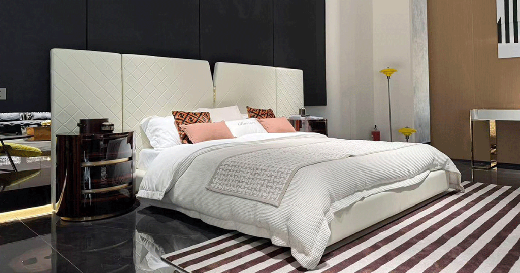 FD10-19 Diamond-Quilted Italian Luxe Bed with Nightstands