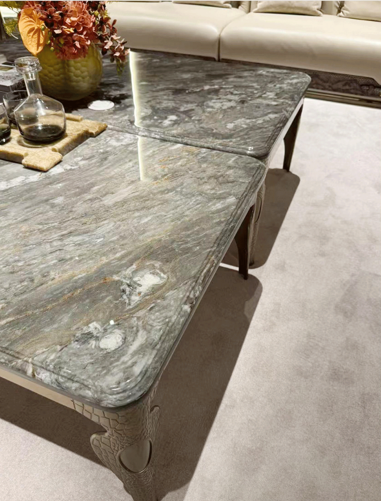 V22 Fossil Stone Croc-Carved Coffee Table