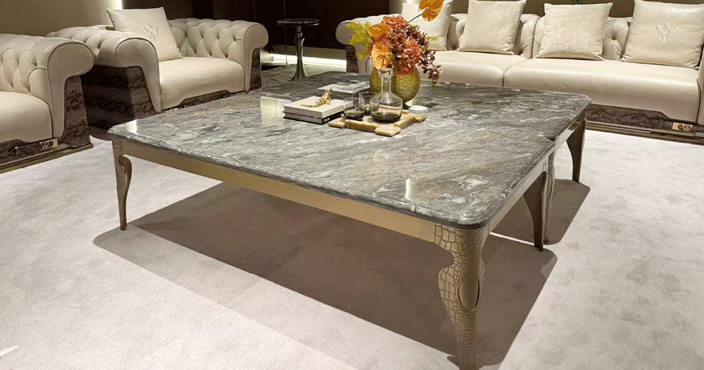 V22 Fossil Stone Croc-Carved Coffee Table