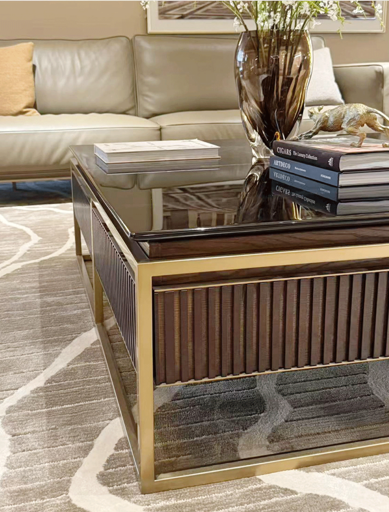 V23 Brass & Black Glass Coffee Table