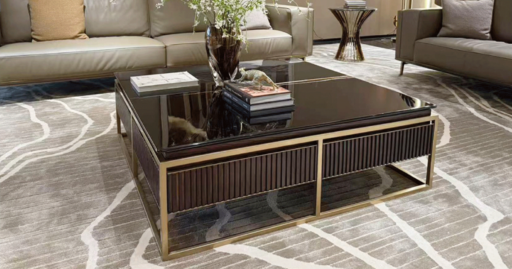 V23 Brass & Black Glass Coffee Table