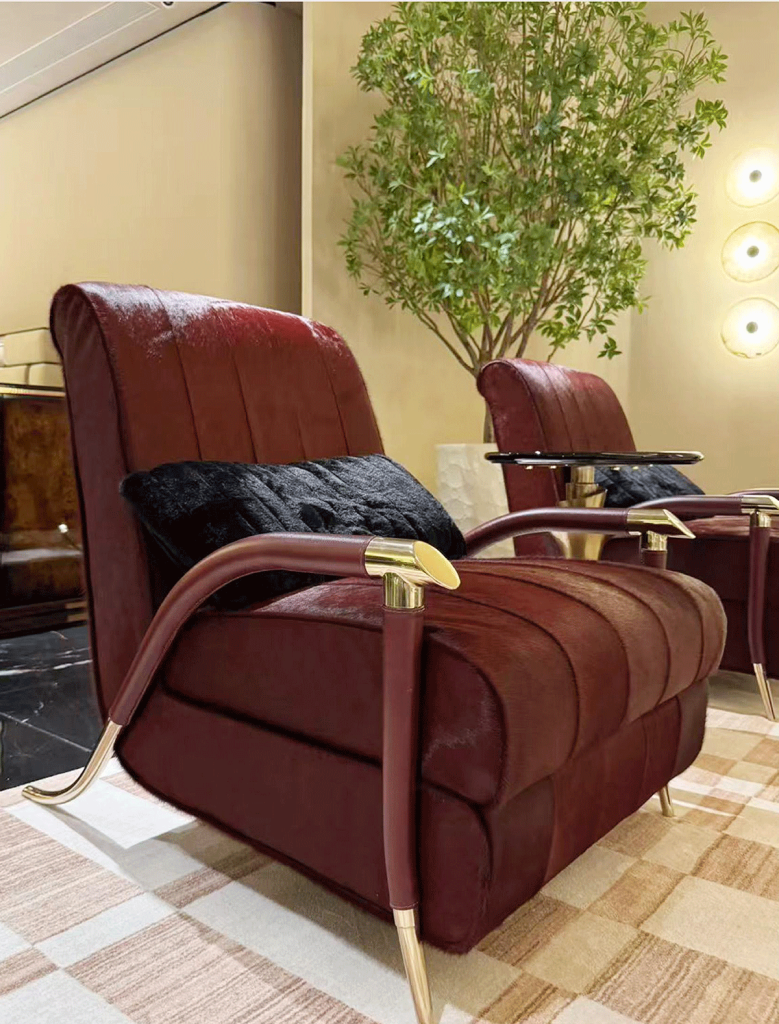 V32 Oxblood Channel-Tufted Lounge Chair
