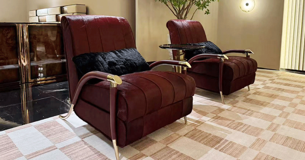V32 Oxblood Channel-Tufted Lounge Chair
