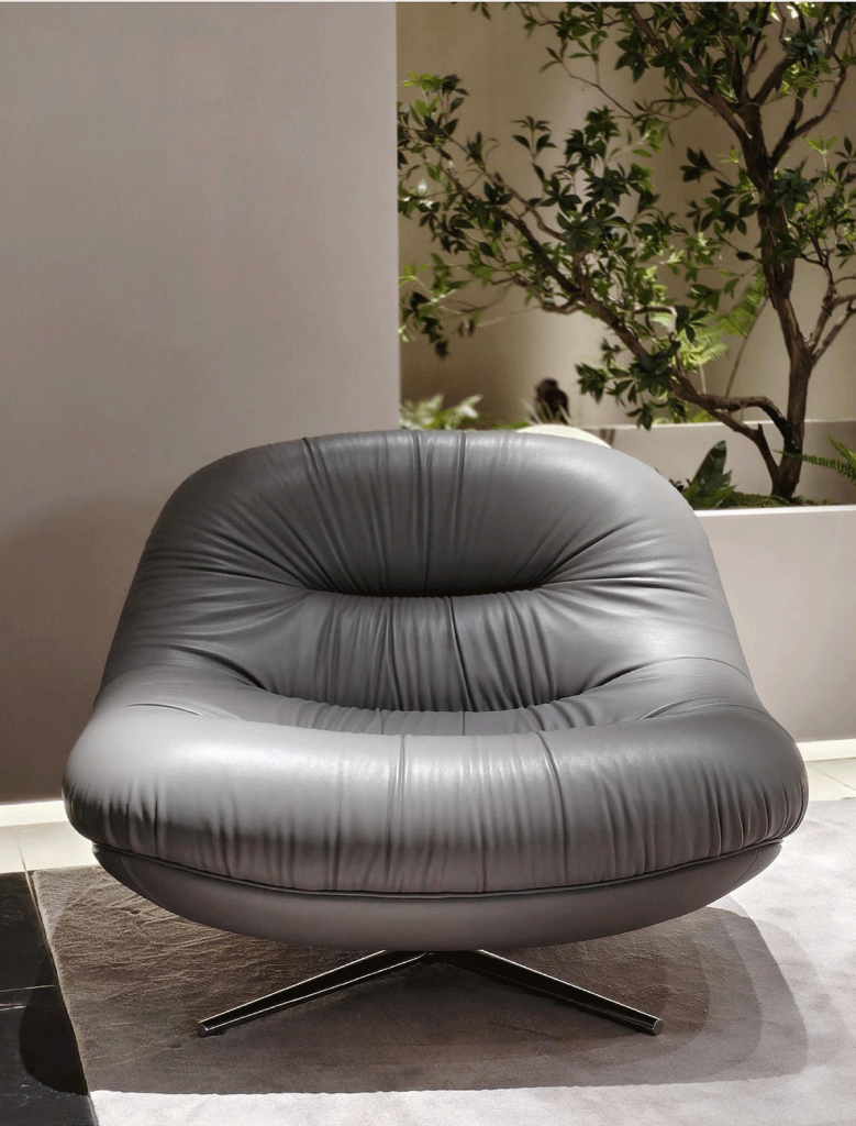 V33 Smoke-Grey Quilted Swivel Chair