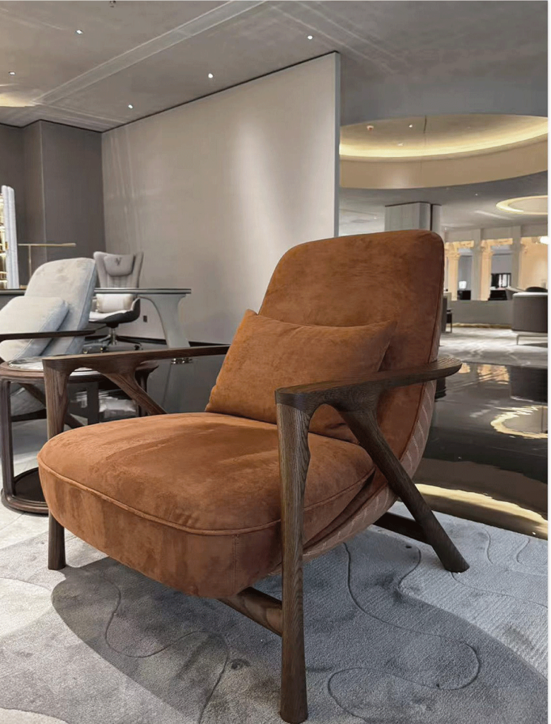 V34 Cream Mohair Rope-Arm Lounge Chair
