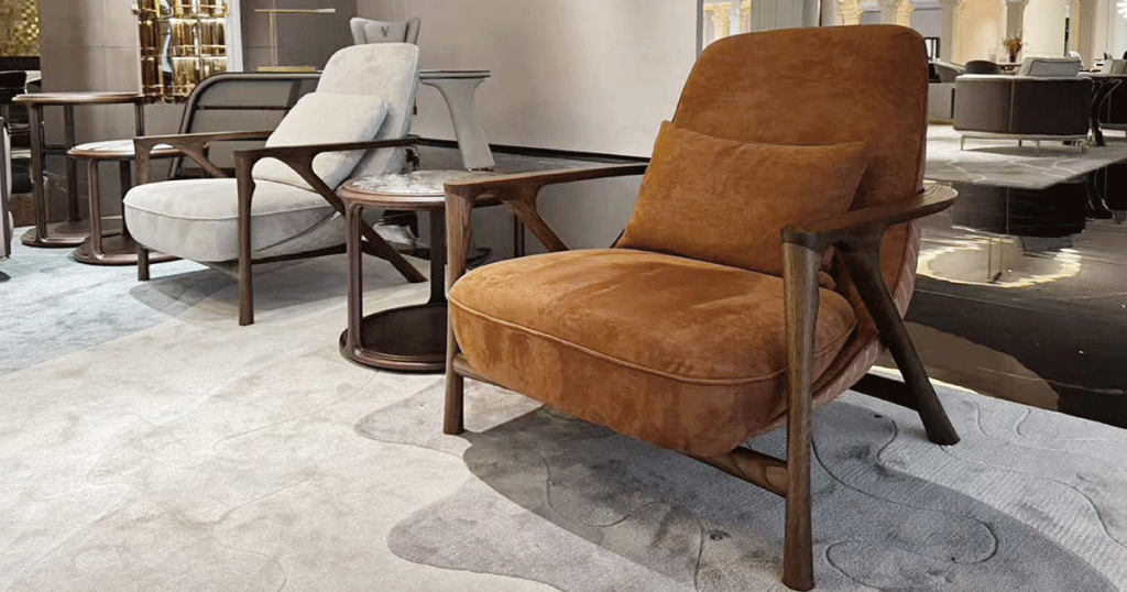 V34 Cream Mohair Rope-Arm Lounge Chair