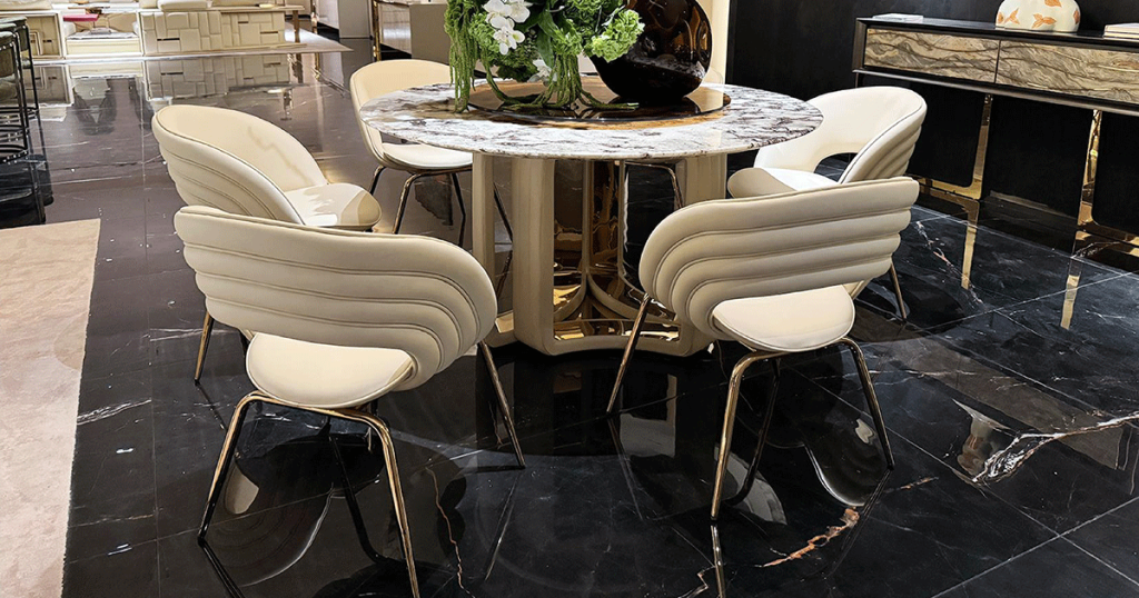 V35 Pink-Veined Marble Round Dining Table