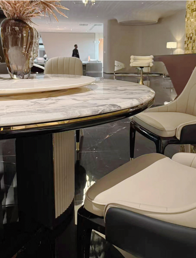 V40 Ribbed Pedestal Round Dining Table