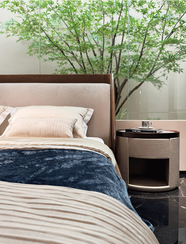 V51 Taupe Winged Leather Platform Bed