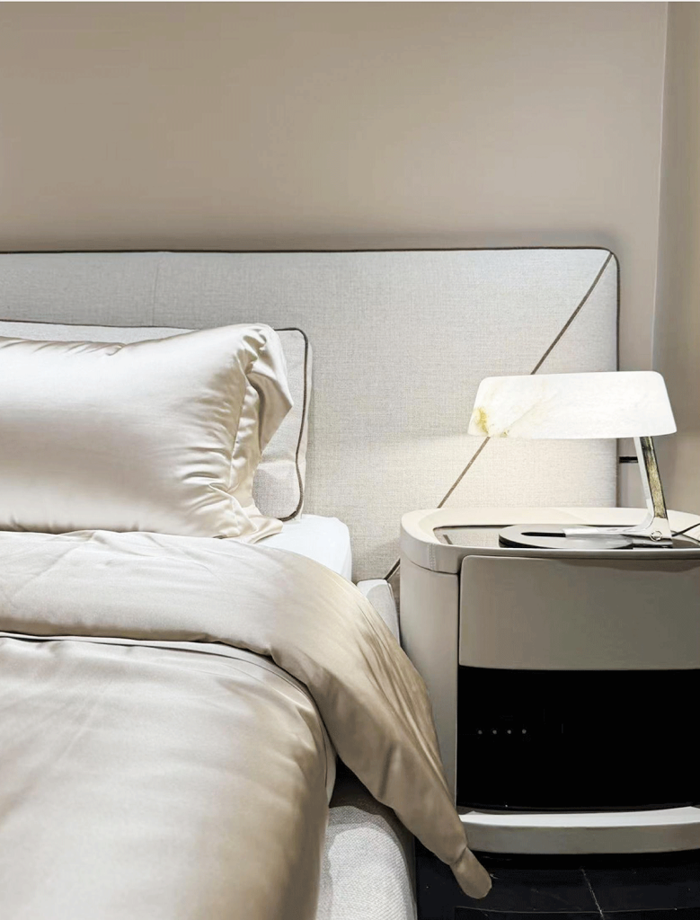 V53 Taupe Chevron-Lined Platform Bed