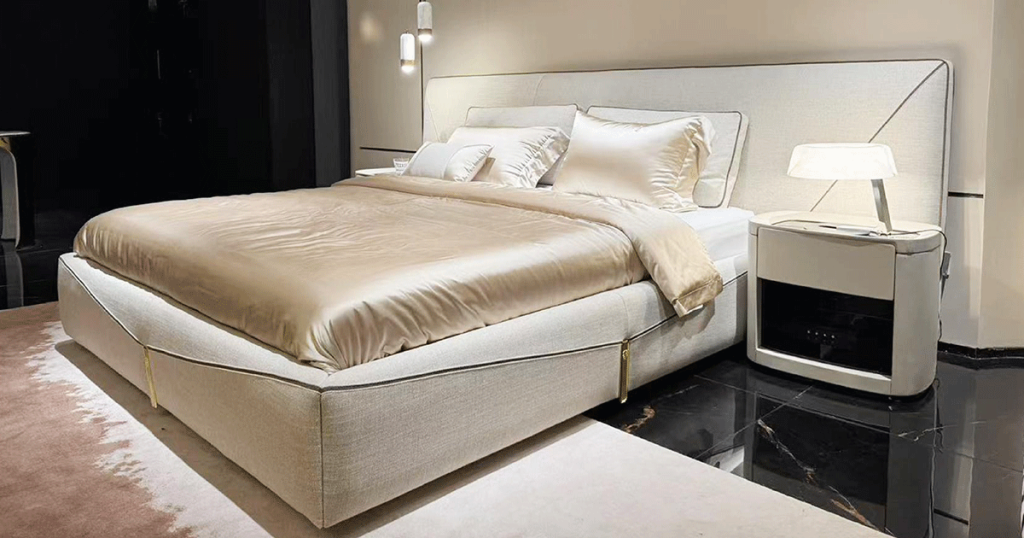 V53 Taupe Chevron-Lined Platform Bed