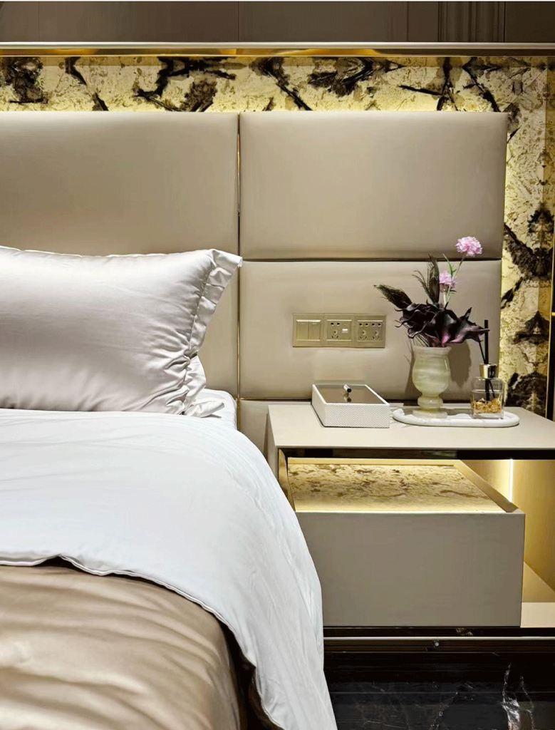 V56 Grilled-Tufted Leather Bed Suite