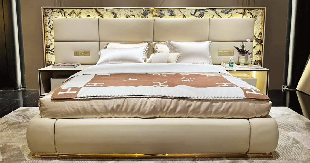 V56 Grilled-Tufted Leather Bed Suite