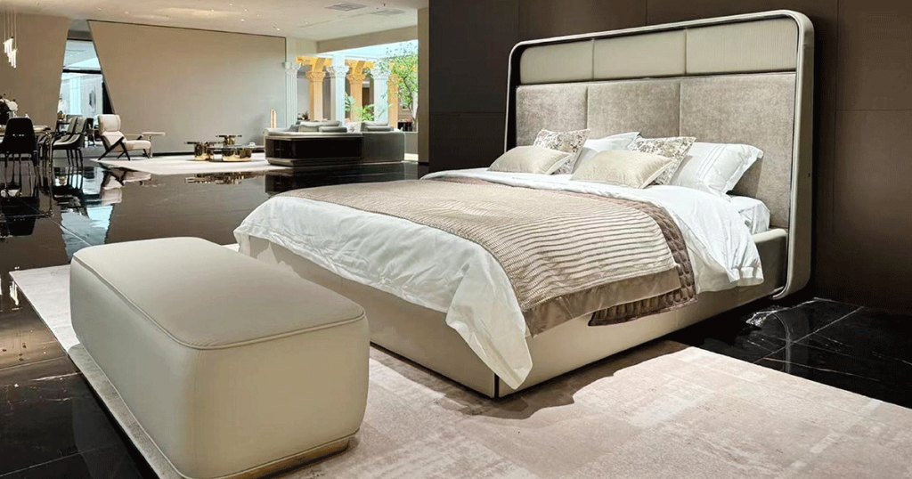 V57 Leather & Burl Bedroom Suite