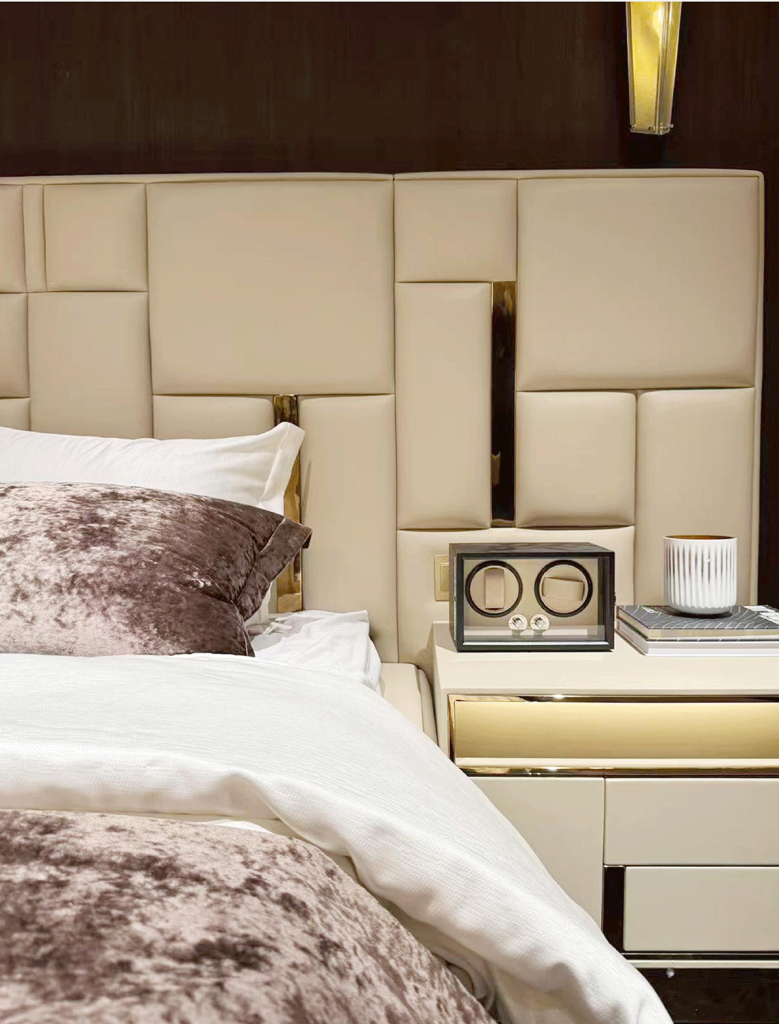 V58 Patchwork Panel Leather Bed Suite
