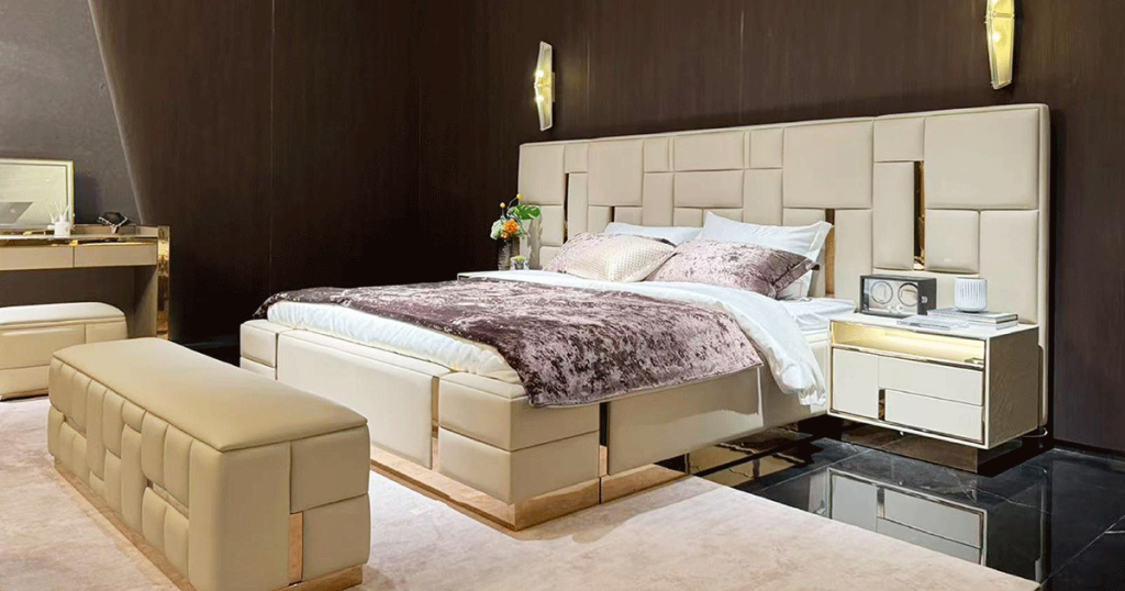 V58 Patchwork Panel Leather Bed Suite