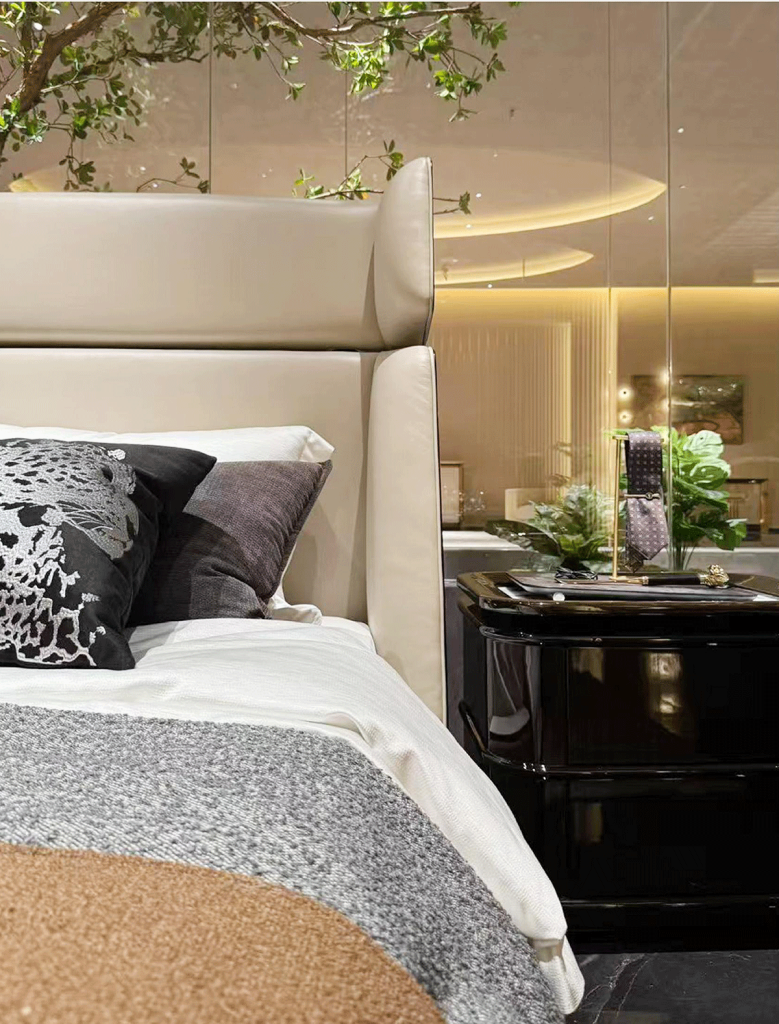 V60 Saddle-Wing Leather Platform Bed