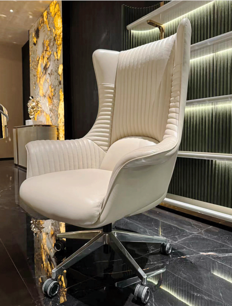 V61 Ivory Channel-Tufted Executive Chair