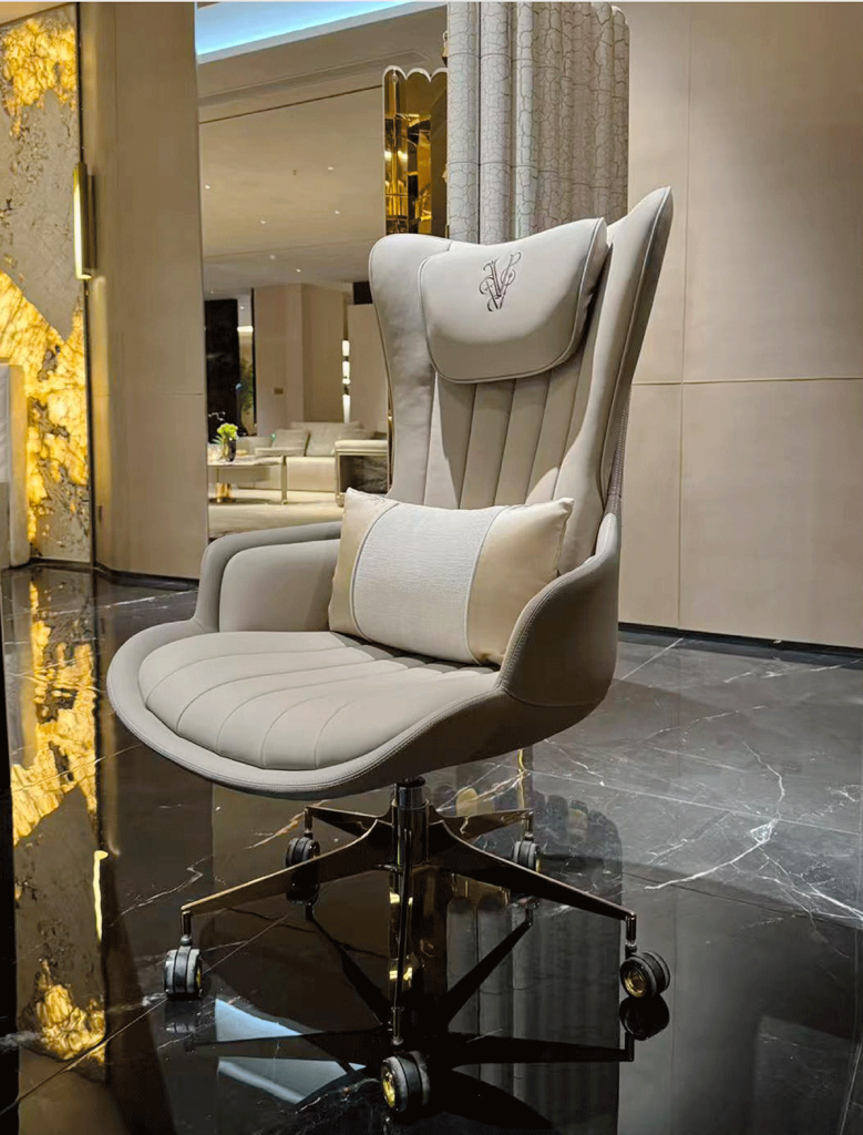 V62 Cream & Suede Crested Executive Chair