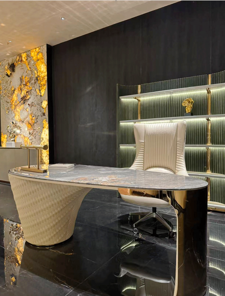 V63 Black & Gold Marble Executive Desk