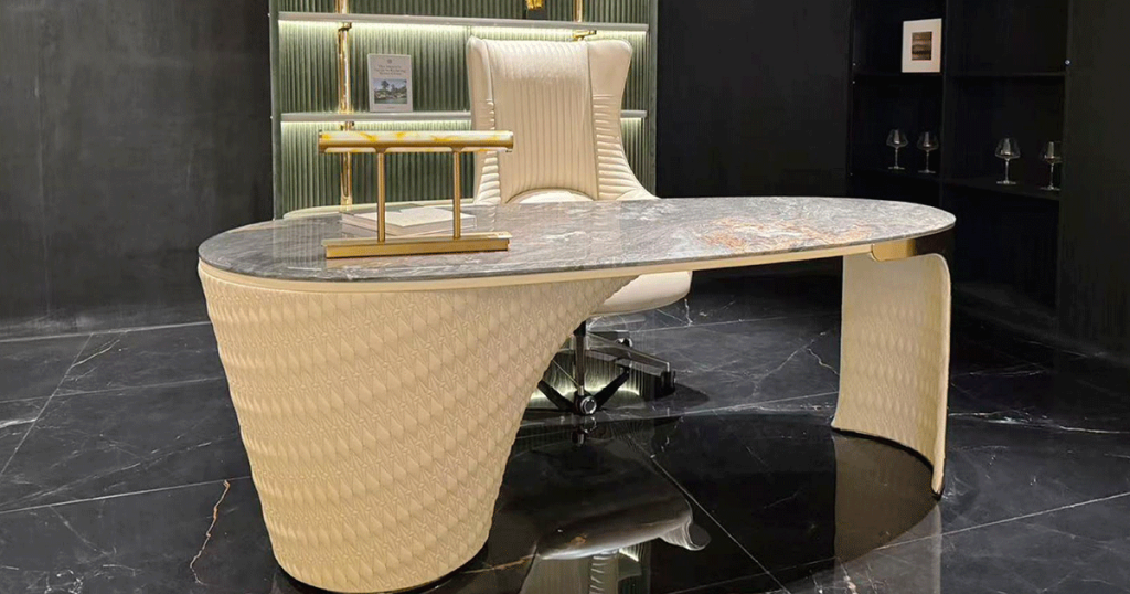 V63 Black & Gold Marble Executive Desk
