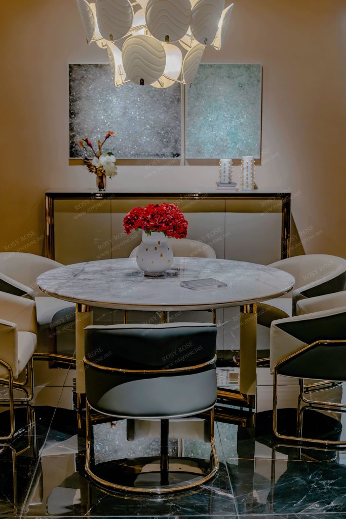 Magnolia Majestic Round-Marble Dining Suite